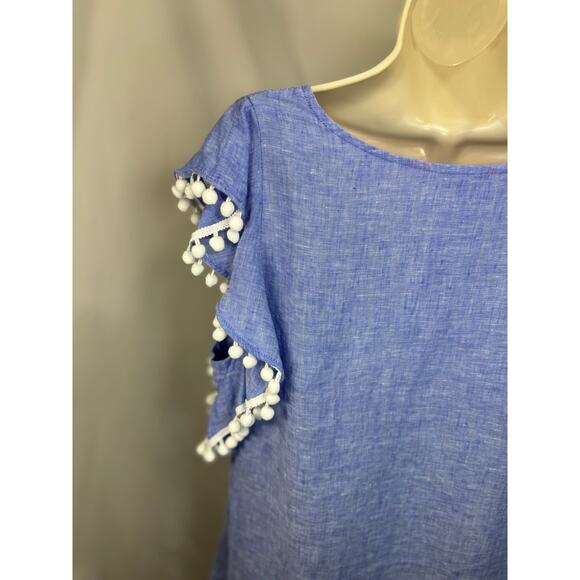 Lilly Pulitzer Astara Linen Pom Pom Top - Beckon Blue - Size M - Picture 10 of 15